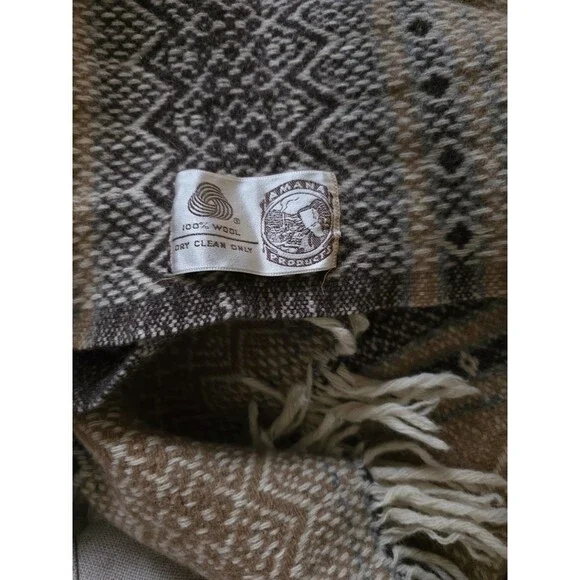 Vintage Amana Woolen Mills Blanket Throw 100% Wool Brown And Cream 52” x 62” EUC - Picture 5 of 6